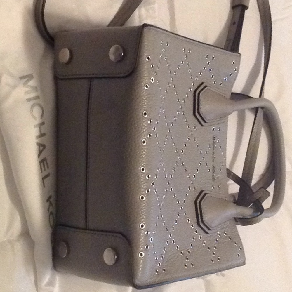 Auth Michael Kors Gray Studded rivet mini tote 2 way Shoulder Bag - Picture 2 of 3